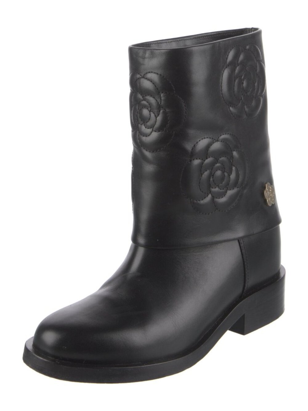 Chanel Camellia Accent Black Leather Moto Boots - Picture 2 of 5